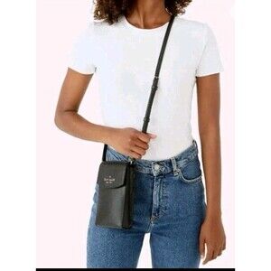 Kate Spade New York Staci North South Flap Phone Crossbody Black Leather